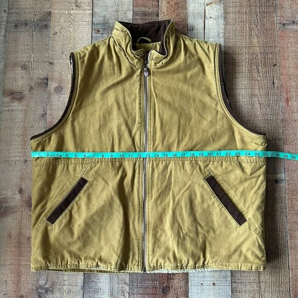 Wrangler Hero Mens XL Khaki Sherpa Lined Warm Vest Zipper Front & Pocket Accents - Picture 2 of 6